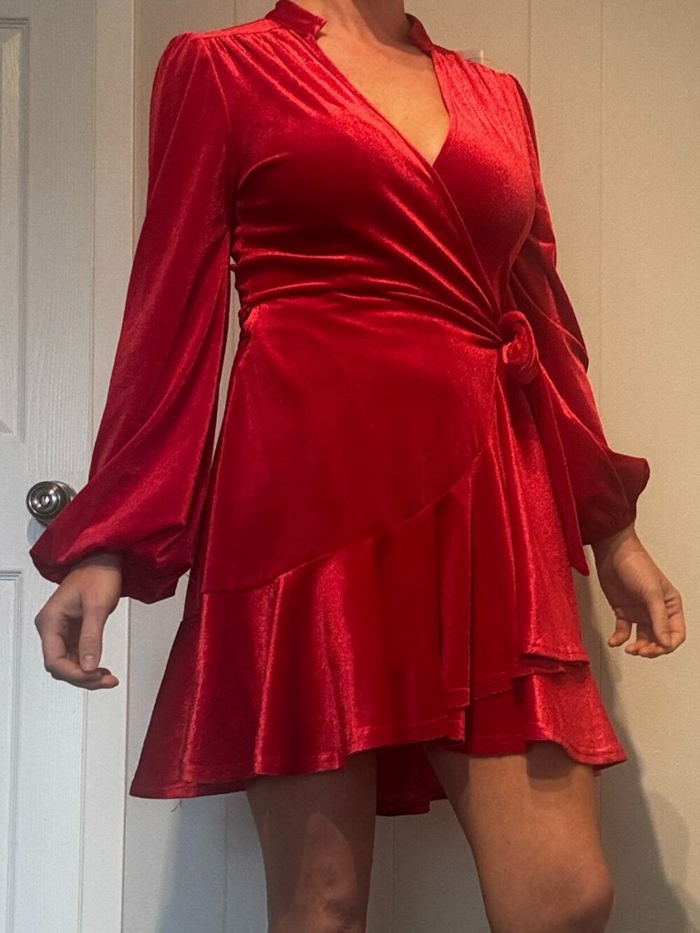 Red Velvet Tie Waist Dress